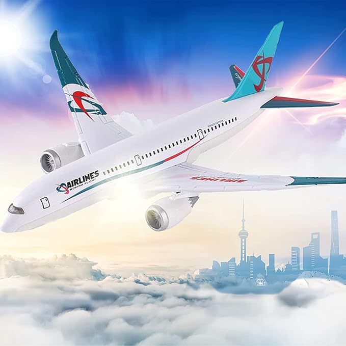 OTONOPI Airplane Toys Bump and Go Airlines Die Cast Metal Model Plane Toy with Lights and Sounds for Kids LightBlue