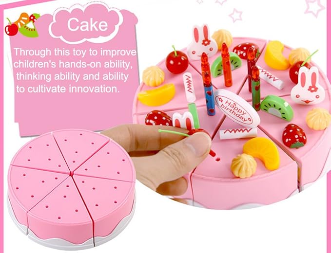 75PCS DIY Cutting Cake Set - Kids Play Kitchen Food Pretend Play Toy - Best for Girls Birthday Party Gift (75PCS Blue)