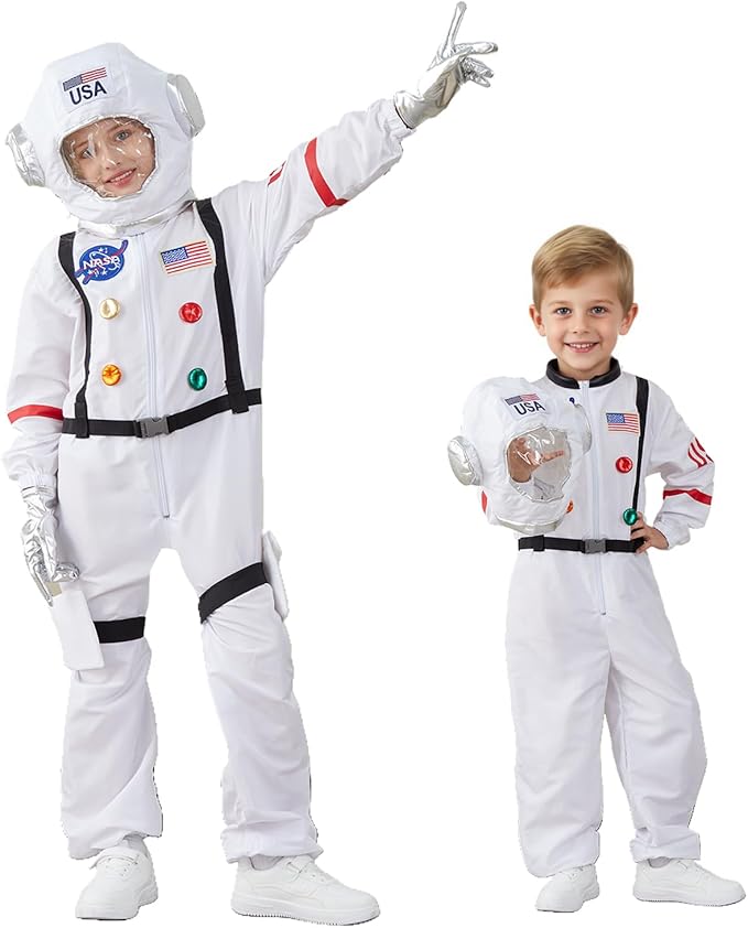 LANGXUN Kids Astronaut Halloween Costume Set, Boys Girls Space Suit Dress Up, Toddler Pilot Jumpsuit for Themed Party