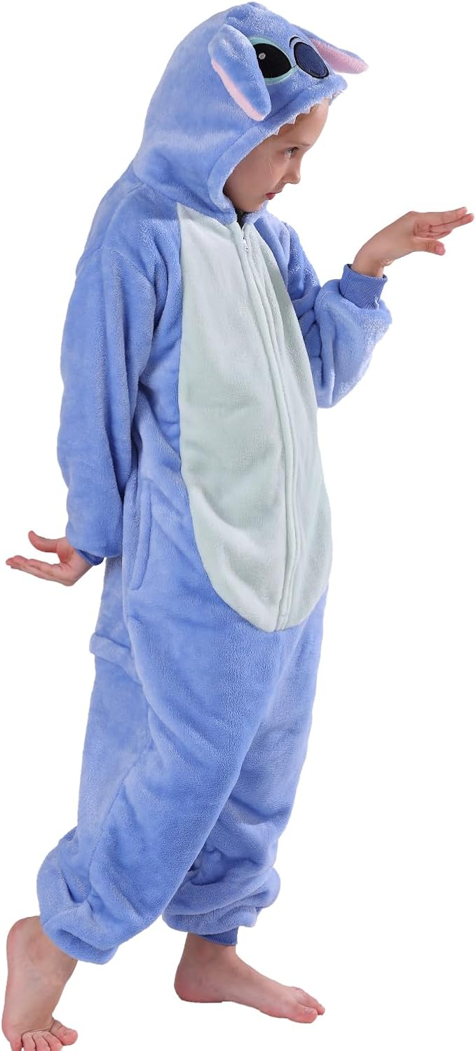 Kids Blue One-Piece Onesie Halloween Plush Jumpsuit Cosplay Costume for Girls and Boys