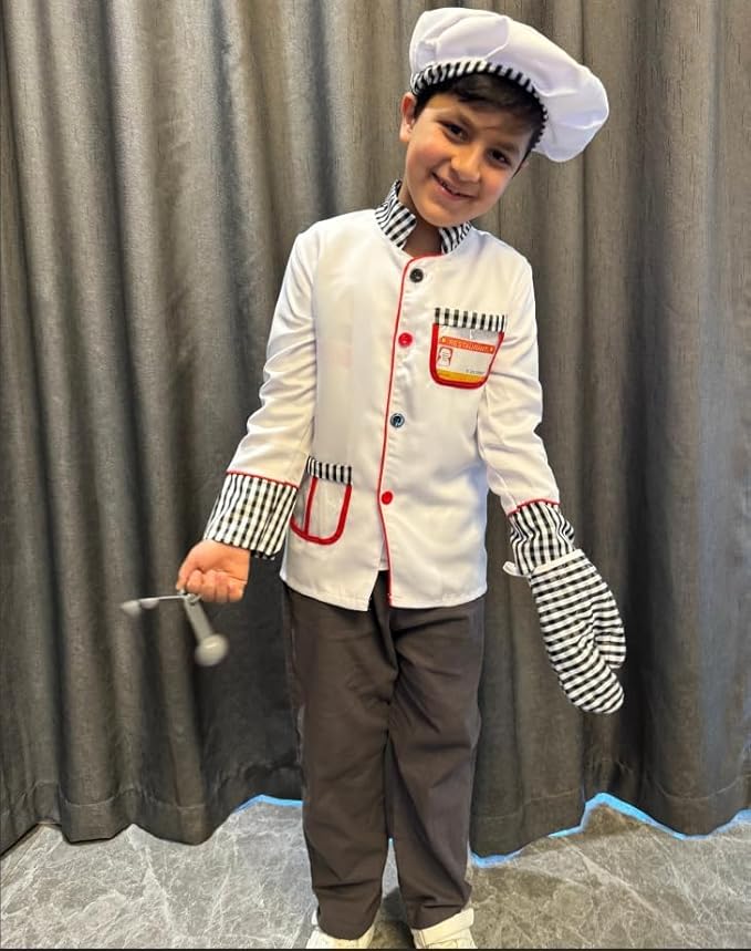 Kids Chef Costume Pretend Chef Outfit Restaurant Dress Up for Cooking Playing, Halloween