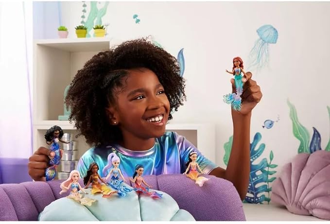 Mattel Disney Princess Toys, The Little Mermaid Ariel & Sisters Small Doll Set, Collection of 7 Mermaid Dolls, Inspired by the Movie