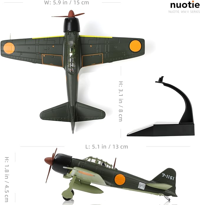 1/72 A6M Zero Diecast Metal Aircraft Model Kit JP Mitsubishi WWII Vintage Fighter Airplane Model with Stand for Adult Military Enthusiasts Collections or Gift (1942 A6M3)