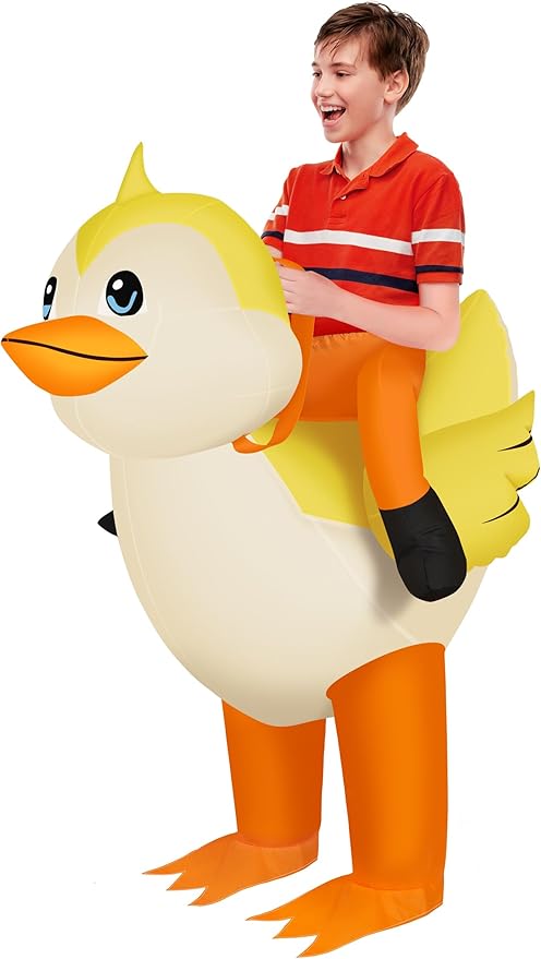 M MH ZONE Inflatable Duck Costume for Kids - Blow Up Ride on Yellow Halloween Party Suit for Boys Girls