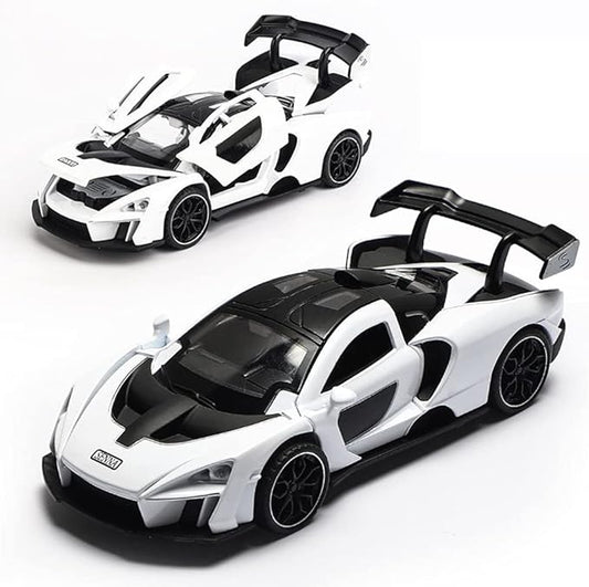 Diecast Toy Car McLaren Senna Sports Car Model,Zinc Alloy Simulation Casting Pull Back Vehicles,1:32 Scale Mini Electronic Supercar Toys with Lights and Music for Toddlers Kids Children Gift (White)