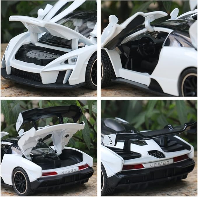 Diecast Toy Car McLaren Senna Sports Car Model,Zinc Alloy Simulation Casting Pull Back Vehicles,1:32 Scale Mini Electronic Supercar Toys with Lights and Music for Toddlers Kids Children Gift (White)