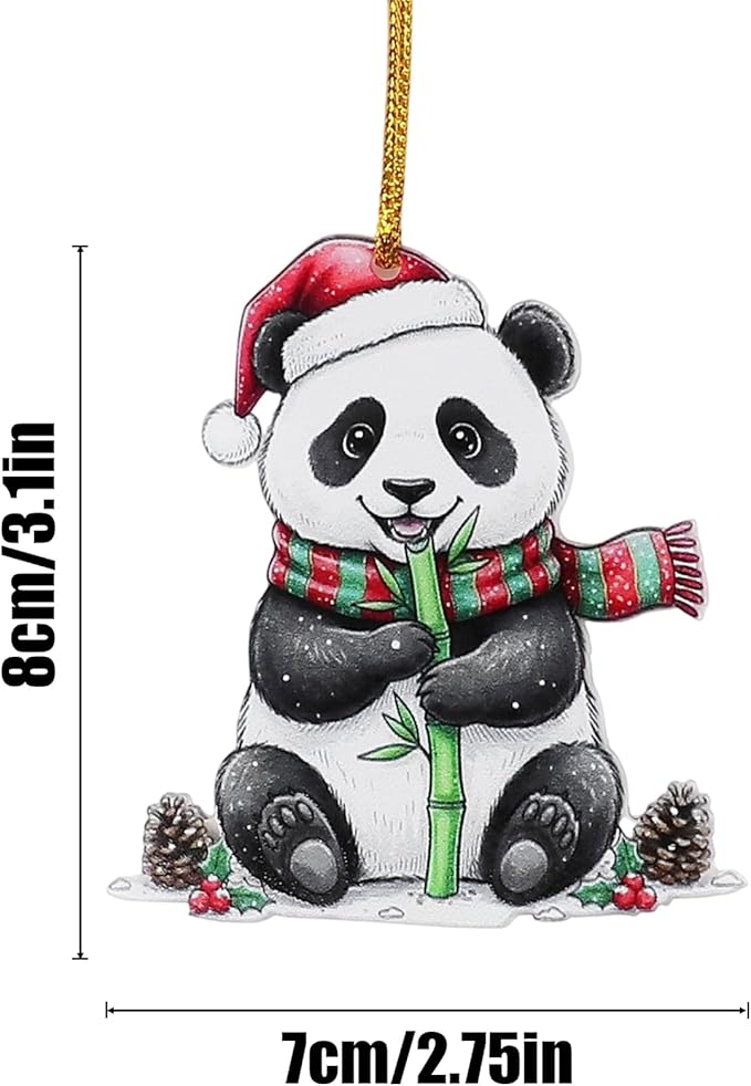 6 Pcs Panda Christmas Ornaments for Tree, Cute Acrylic Hanging Decorations, Unique Animal Theme Holiday Decor for Home