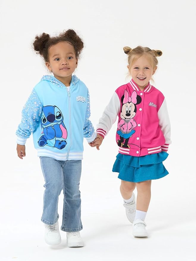 Disney Frozen Elsa Stitch Minnie Mouse Toddler Girl Jacket Sequin Zipper Hoodie Sweatshirt Coat Birthday Clothes 3-13 Years
