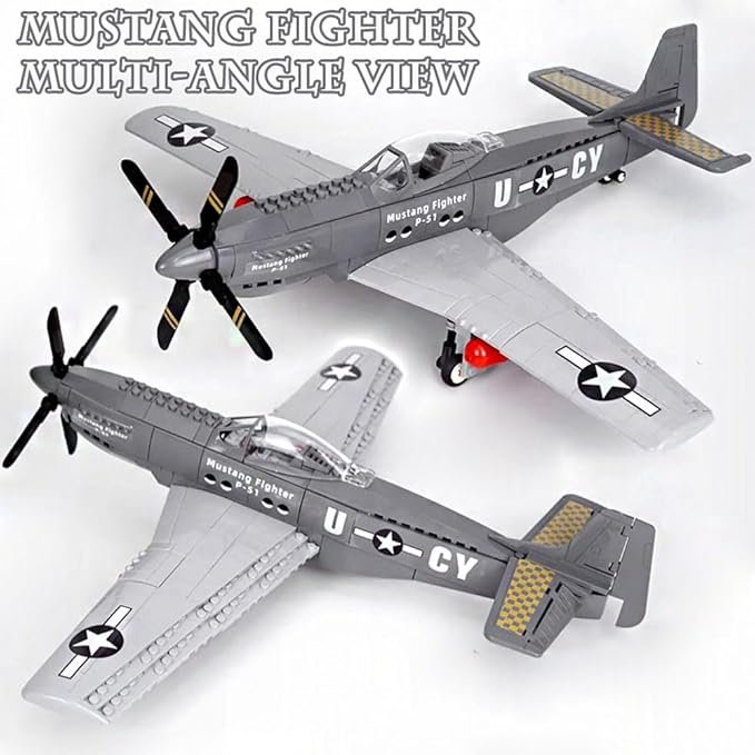 P-51 Fighter Plane Military Fighter Air Force Building Block Set,WW2 Military Airplanes Model,Aircraft Plane Brick Building Set Toy Gifts for Kids and Adults,258PCS
