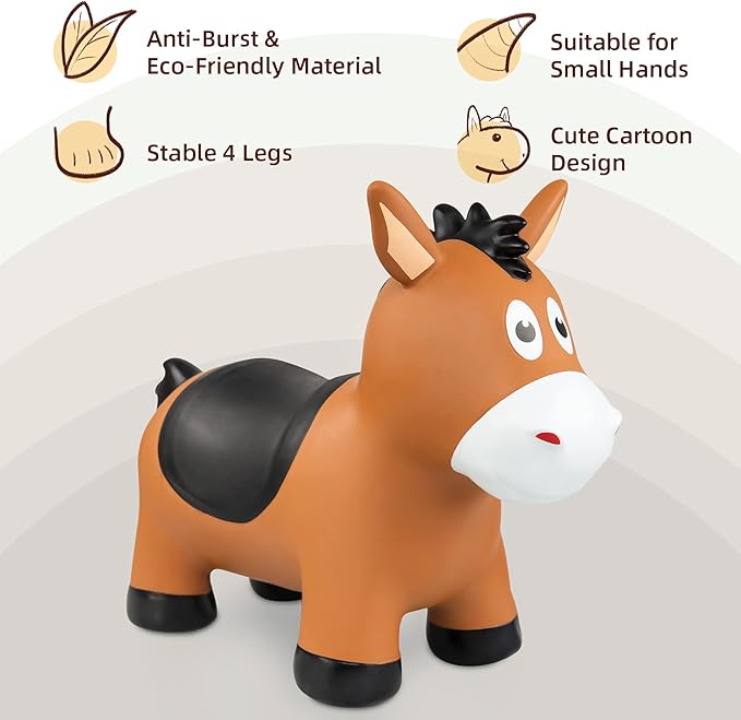 ZOOJOY Bouncy Horse Hopping Toys, Inflatable Animal Horse Toys for Toddlers 1-3, Outdoor Indoor Bounce and Ride On Bouncer for Boys Girls, Birthday Gifts for 18 Months 2 3 4 5 6 Year Old with Pump