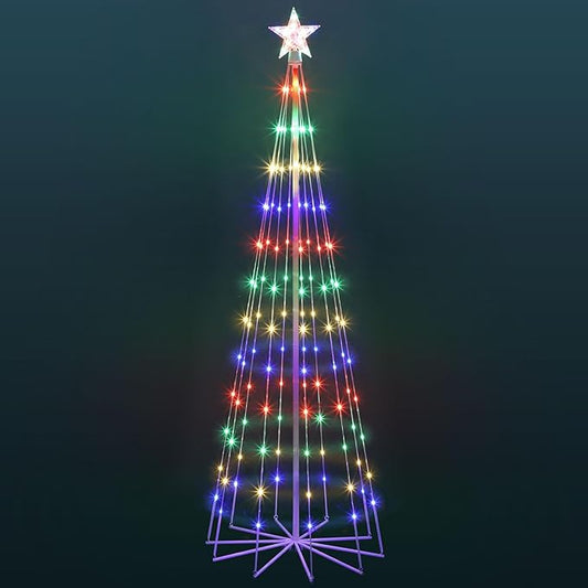 10' LED Animated Outdoor Christmas Tree, Multicolor Lightshow Lighted Cone Wire Tree with Topper Star, Christmas Outdoor Decorations Artificial Lighted Tree for Indoor Yard Patio