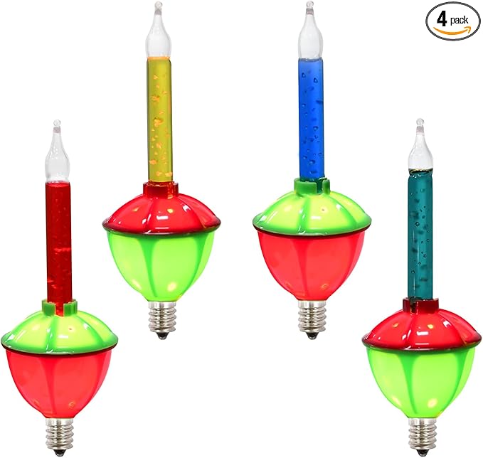 4 Pack Multicolor Bubble Light Replacement Bulbs, Vintage Christmas Tree Light Replacement Bulbs & C7 Candelabra Light Bulbs for Holiday Christmas Home Tree Table Wall Decor, E12 Base, 5W