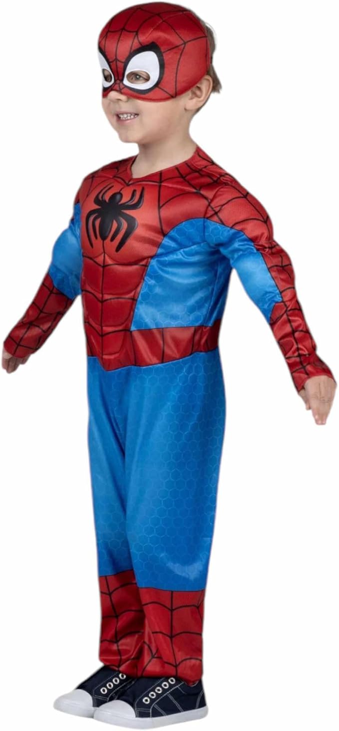 Jazwares Toddler SPIDEY Spiderman Marvel Spidey & His Amazing Friends Halloween Costume with Paded Jumpsuit & Fabric Mask
