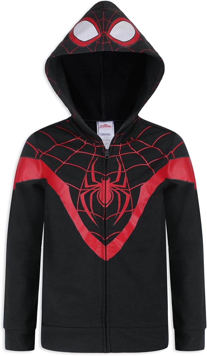 Marvel Spider-Man, Miles Morales, & Venom Boys Zip Up Hooded Sweatshirt and Pants Set for Toddlers and Big Kids – Black/Red