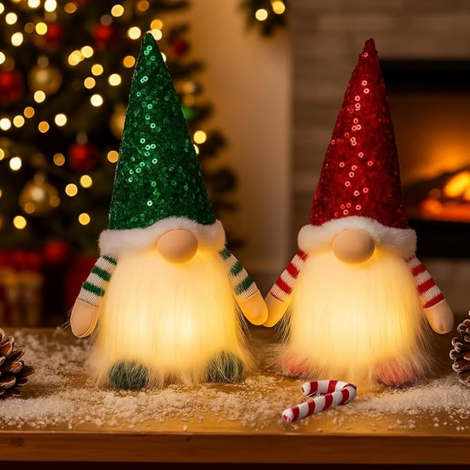 2PCS Christmas Gnomes Decorations and Christmas Decorations Indoor Lighted - 12" Handmade Swedish Santa Gnomes Plush Cute Christmas Decor Elf Gift Xmas Table