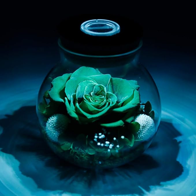 Preserved Real Roses with Colorful Mood Light Wishing Bottle,Eternal Rose，Never Withered Flowers,for Bedroom Party Table Decor, Christmas Decorations,a Gifts for Women 4.3inch1pcs (Green)