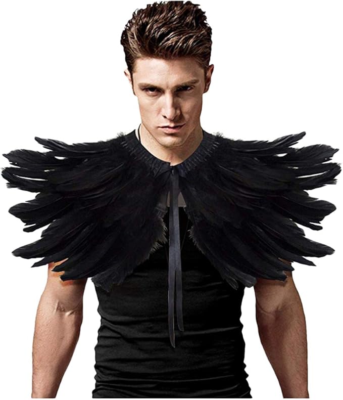 L'VOW Gothic Black Feather Shrug Cape Shawl Halloween Costume for Men