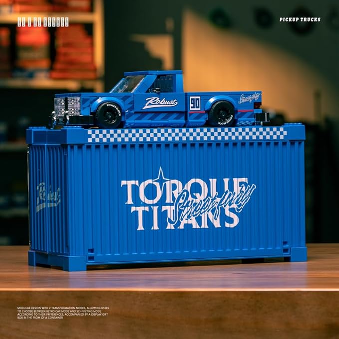 PB8841 1:32 American Retro Pickup Truck Buliding Blocks Set, 392 Pieces Scale Model Car Toy Container Display Box, Clamping Blocks Display Model for Home or Office Décor