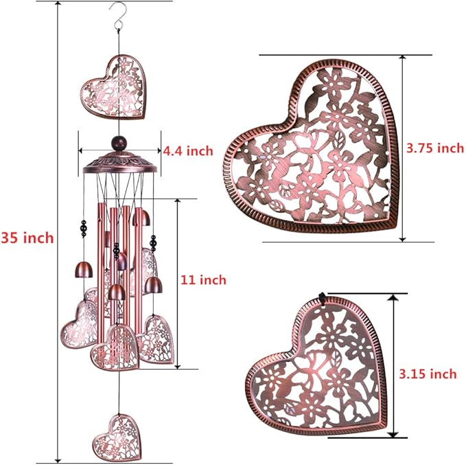 Garden Loving Heart Wind Chimes Outdoor Indoor Decor, Hand-Made Heart Musical Wind Chime, Mobile Wind Catcher Romantic Wind-Bell for for Home, Mom Gifts, Balcony, Festival, Tree, Garden Decoration
