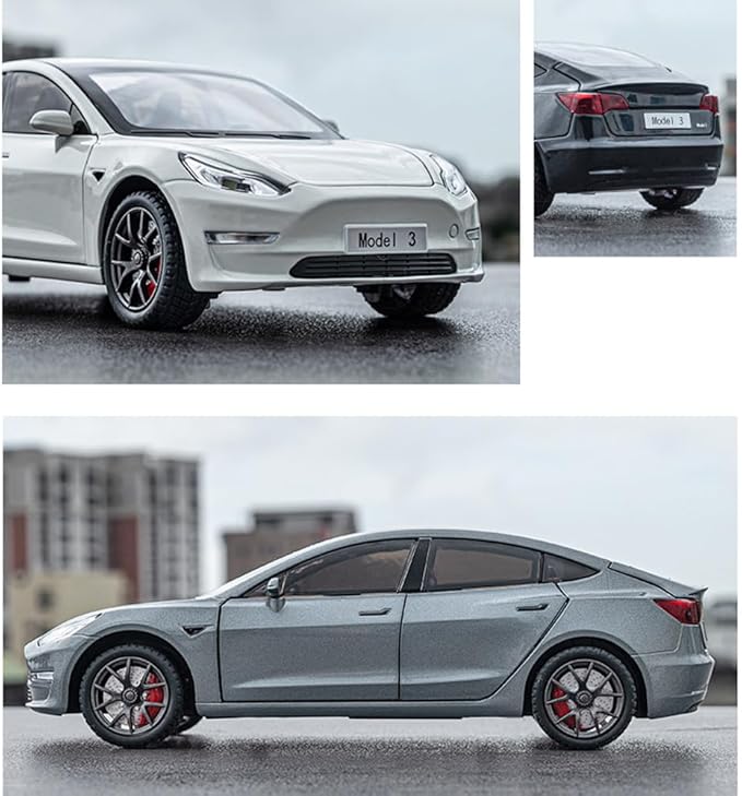 1/24 Model 3 Toy Car for Boys, Zinc Alloy Diecast Metal Model 3 Model Car Pull Back Car Toy Vehicles with Sound and Music, Suitable for Kids Aged 3+ as Gifts