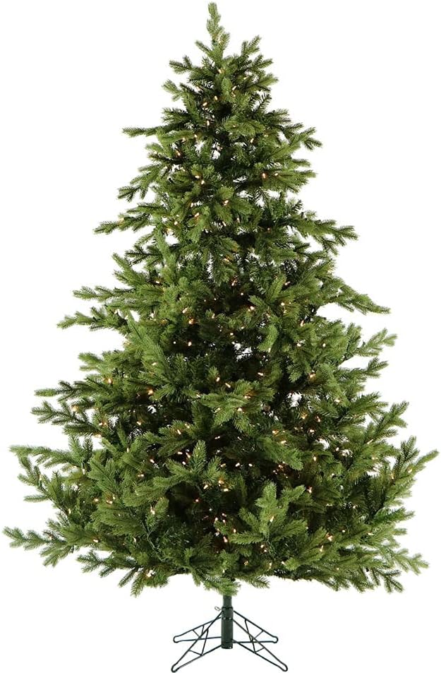 Fraser Hill Farm Woodside Pine Christmas Tree, 7.5 Feet Tall, Artificial Tree with Metal Base Includes White Incandescent Smart Lights, Artificial Holiday Tree Easy to Set Up and Easy to Connect