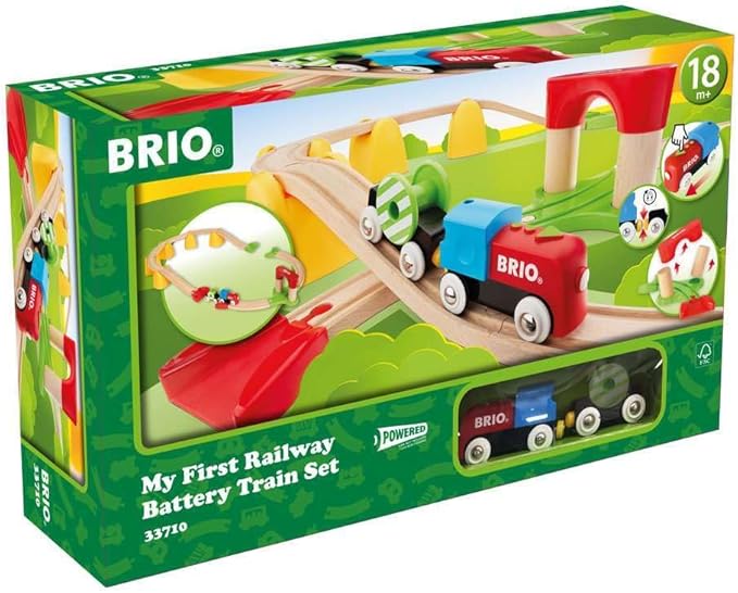 BRIO World 33710 - My First Railway Battery Operated Train Set | 25 Piece Wood Train Set for Toddlers | Inclusive of Accessories and Wooden Tracks | Certified by Forest Stewardship Council