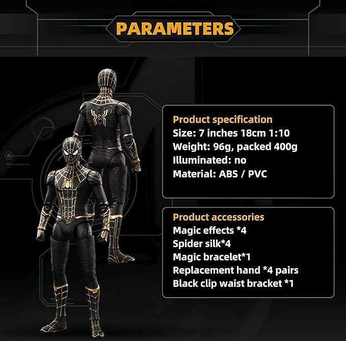 No Way Home Action Figures-7 Inch All Joints Movable Exquisite Collection Model Gift (Black & Gold)