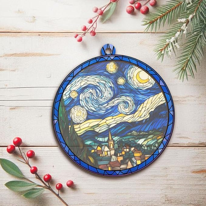 Starry Night Van Gogh Christmas Ornaments 2025 - Suncatcher Ornaments Christmas Decorations - Watercolor Starry Night Decorations, Housewarming Gift Ideas, Gifts for Artists Art Lovers