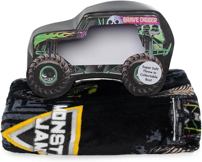 Monster Jam Throw Blanket with Gift Box - Throw Measures 46 x 60 Inches – Super Soft Special Edition.