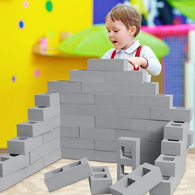 Zhanmai 50 Pack Foam Brick Building Blocks for Kids Thick Cinder Foam Blocks Large Rectangle Fake Bricks Construction Toy for Stacking and Building 8 x 4 x 2.4 Inch
