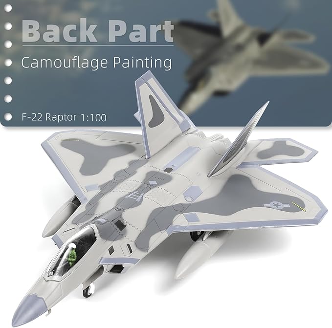 F-22 Raptor 1/100 Scale Diecast Metal Fighter Jet Model Stealth Combat Airplane Air Force Aircraft Alloy Model with Stand for Adult Military Collections or Gift (FF 03046)
