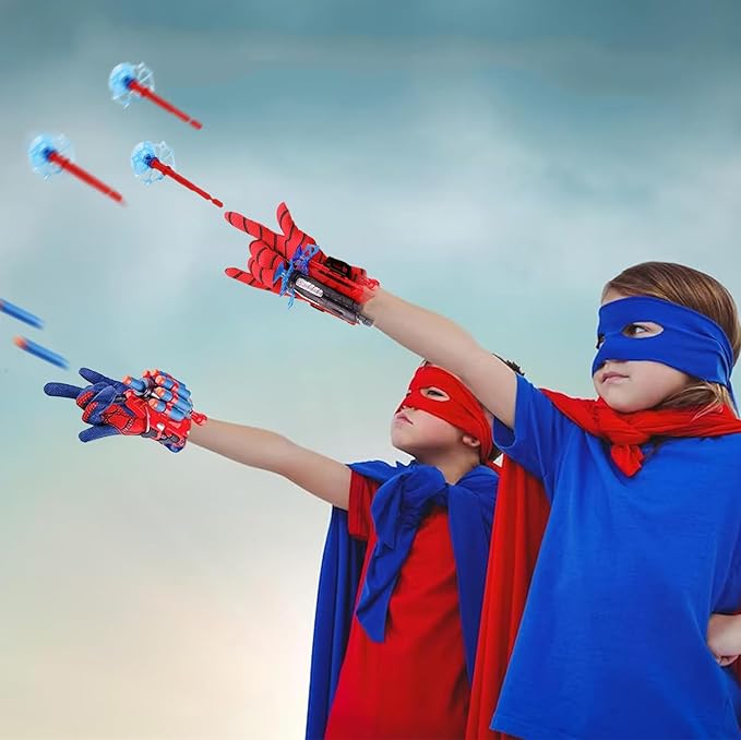 2 Packs Spider Web Shooters for Kids Plastic Launcher Glove with Wrist Set Web Shooter for Birthday Party Christmas Halloween Decorations Party Favors