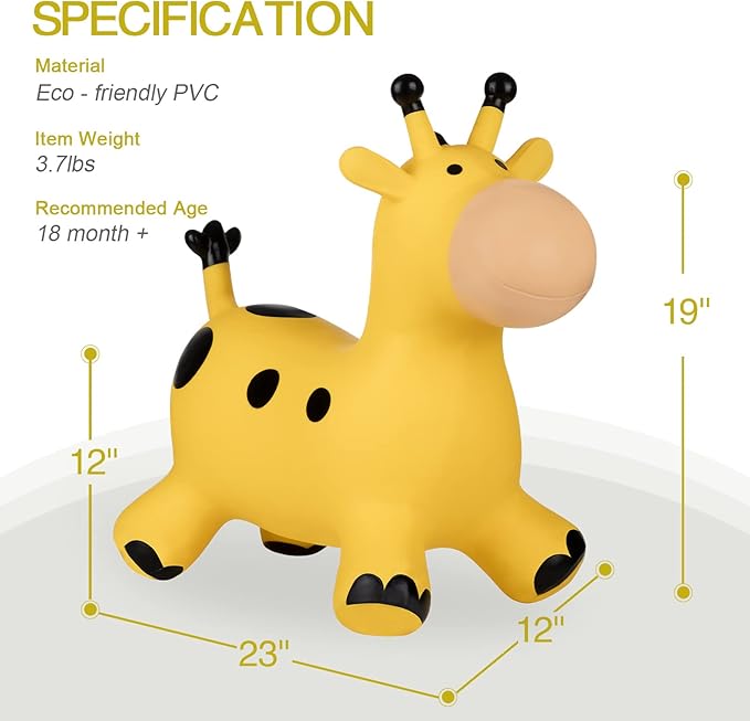 INPANY Bouncy Horse, Giraffe Hopper Toys, Toddlers Bouncing Animal, Inflatable Jumping Hopping Horse, Ride on Rubber Bouncer, Outdoor Indoor Birthday Gifts for 2 3 4 Year Old Girls Boys