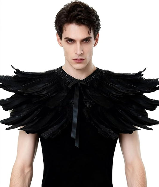 L'VOW Gothic Black Feather Shrug Cape Shawl Halloween Costume for Men