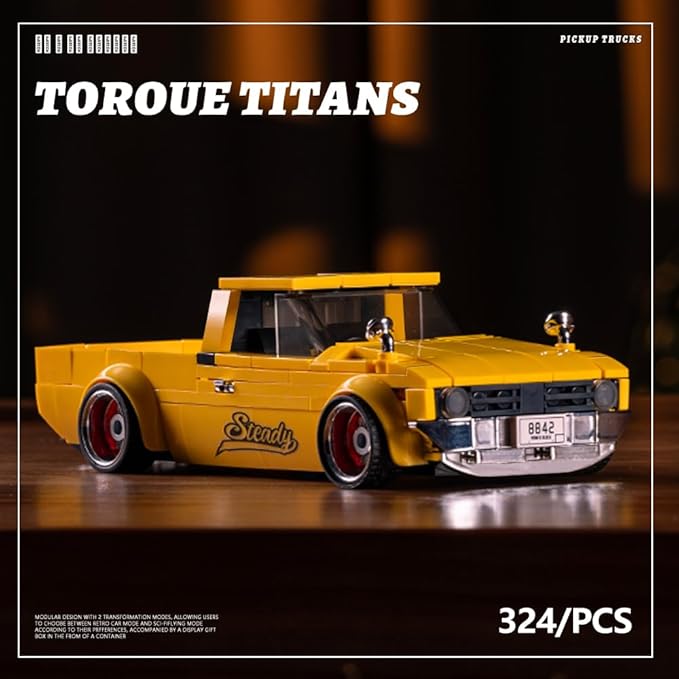 PB8842 1:32 Freedom Cruiser Pickup Truck Buliding Blocks Set, 324 Pieces Car Scale Model Toy with Display Container, Clamping Blocks STEM Gift for Adults