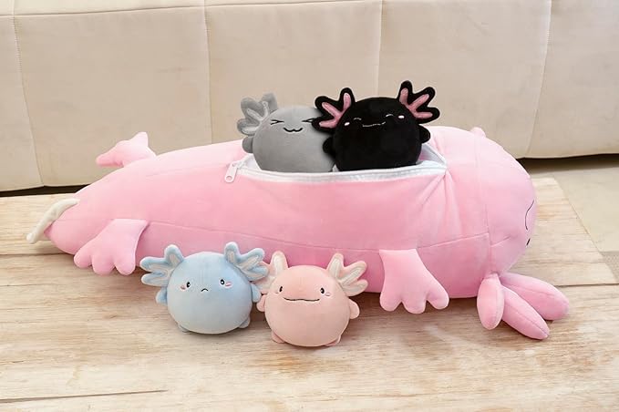 Niuniu Daddy 23" | 5Pcs Axolotl Plush Toys with 4 Babies Inside- Soft Pink Axolotl Stuffed Animal, Cute Birthday Or Christmas Plushies Gift for Girls & Boys