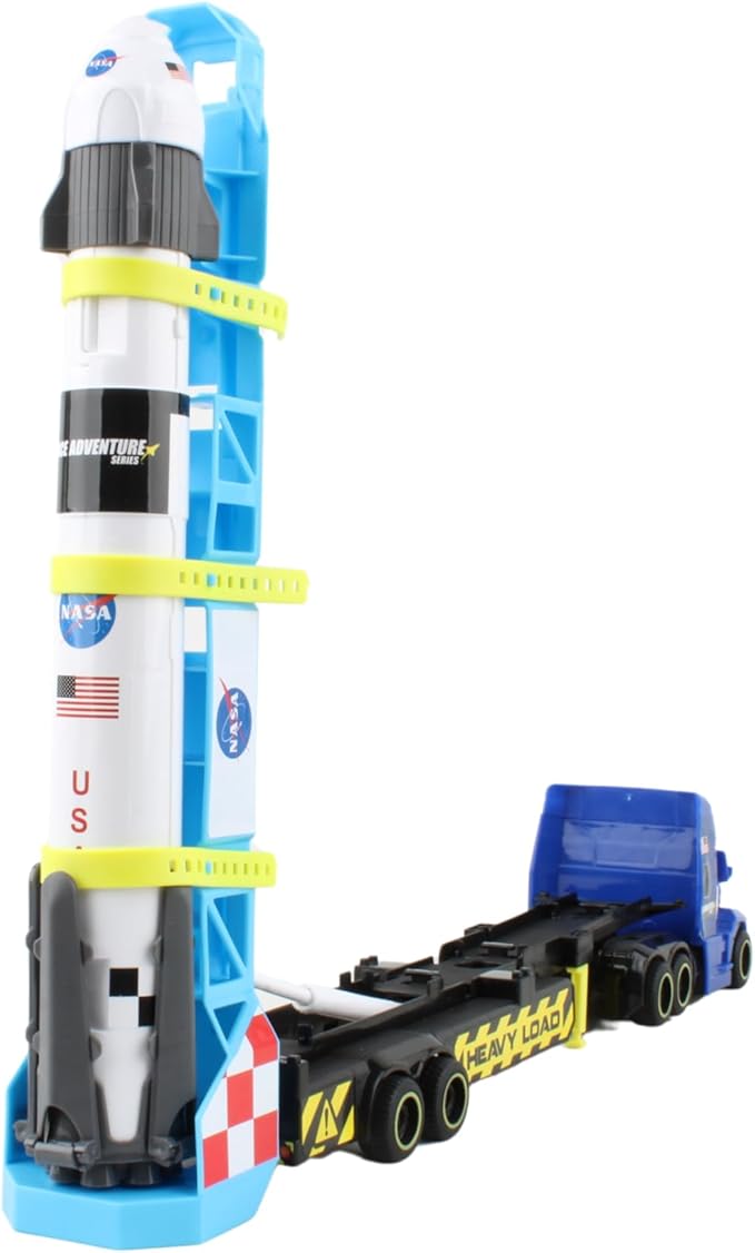 Daron Rocket Transporter with Articulated Tractor Trailer, Launch Platform, Lights & Sounds, Removable Rocket with Extendable Landing Fins - Ages 3+