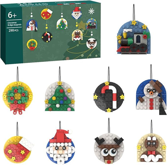 Christmas Ornaments Building Set Compatible with Lego, Christmas Tree, Wreath, Santa, Snowman, Gingerbread, Reindeer,Christmas Stocking, Small Train,Cane,Toy Gifts for Boys Girls Kids