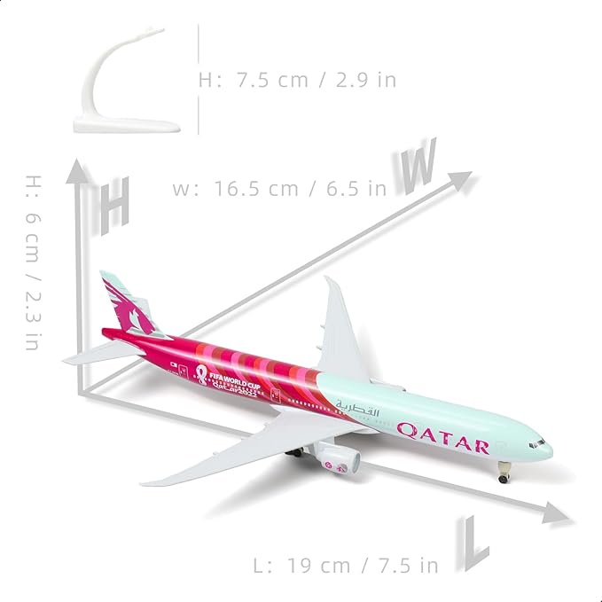 Boeing 777-300ER Qatar 1/300 Diecast Metal Airplane Model with Stand Alloy Aircraft Kit for Aviation Enthusiasts Gifts, Desktop Display Decorations (World Cup2022)