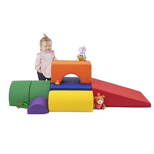 FDP SoftScape Playtime and Climb Multipurpose Playset for Infants and Toddlers 10m-2yrs; For Crawlers and Little Builders, Learn Gross Motor Skills at Home or Daycare (6-Piece) - Assorted, 12364-AS