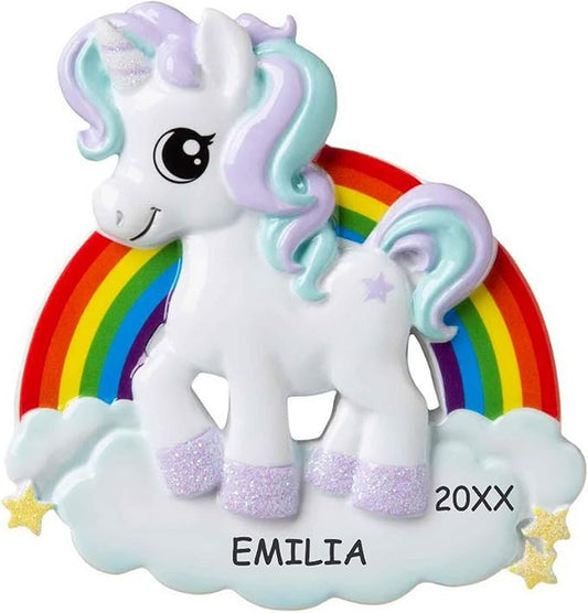 Personalized Unicorn Kids Christmas Ornament (Rainbow)