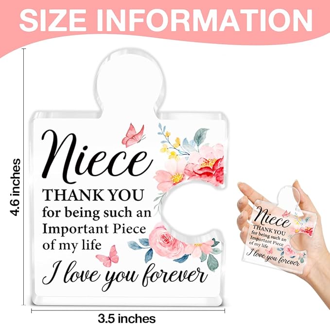 Niece Gifts from Auntie Uncle, Heartwarming Niece Gifts from Aunt Birthday Graduation Christmas Gift for Women Girls Acrylic Puzzle Piece Plaque Keepsake Desk Decorations for Home Decor