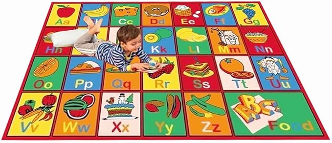 Mybecca Carpets for Kids Literacy ABC Food & Fruits Kids Rug, 3' x 5' (39" X 58")