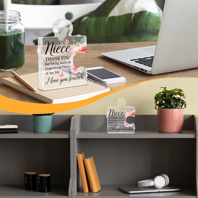 Niece Gifts from Auntie Uncle, Heartwarming Niece Gifts from Aunt Birthday Graduation Christmas Gift for Women Girls Acrylic Puzzle Piece Plaque Keepsake Desk Decorations for Home Decor