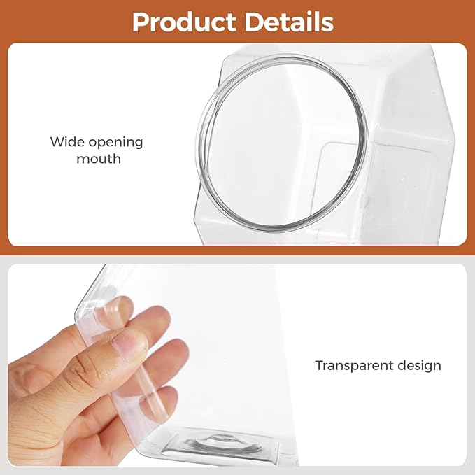 4 PCS Hexagon Plastic Jars Clear Cookie Jars with Airtight Lids, Candy Jars, Wide Round Mouth Snacks Dog Food Candy Containers, Reusable Coffee Candy Display （72oz）
