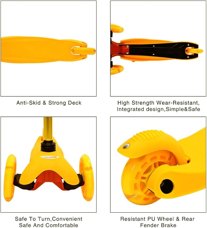 ChromeWheels Scooter for Kids, Deluxe 3 Wheel Scooter for Toddlers 4 Adjustable Height Glider with Kick Scooters, Lean to Steer with LED Flashing Light for Ages 3-6 Girls Boys