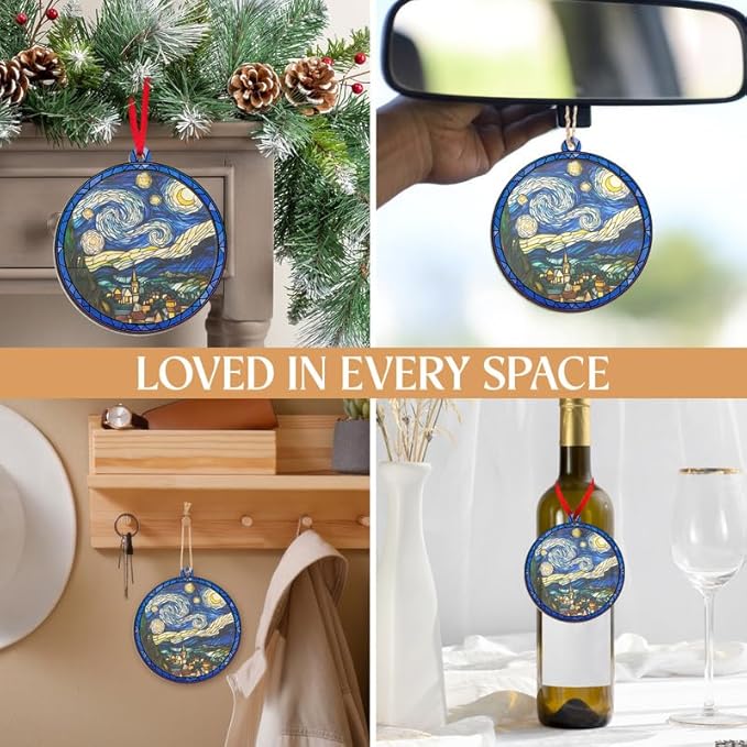 Starry Night Van Gogh Christmas Ornaments 2025 - Suncatcher Ornaments Christmas Decorations - Watercolor Starry Night Decorations, Housewarming Gift Ideas, Gifts for Artists Art Lovers