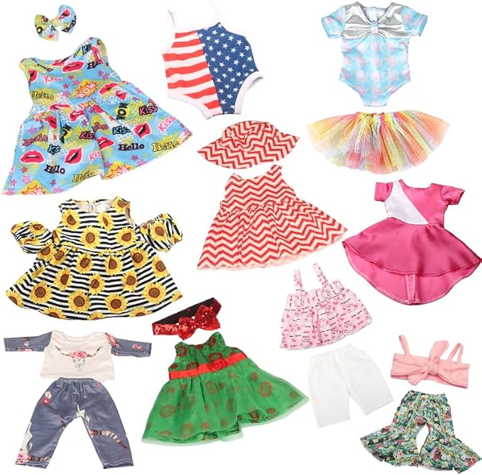 10 Sets of 18 Inch American Doll Clothes, Including 10 of Doll Clothing Dress Outfits for Gift Dolls, Birthday Gifts for Kids