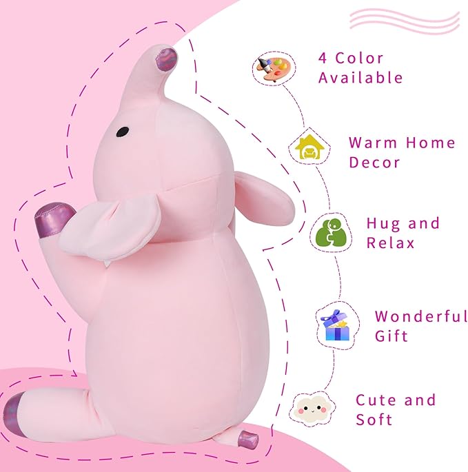 4.2lbs 24in Elephant Weighted Stuffed Animals,Weighted Plush, Gifts for Kids, Adults,Girls and Boys(Pink)