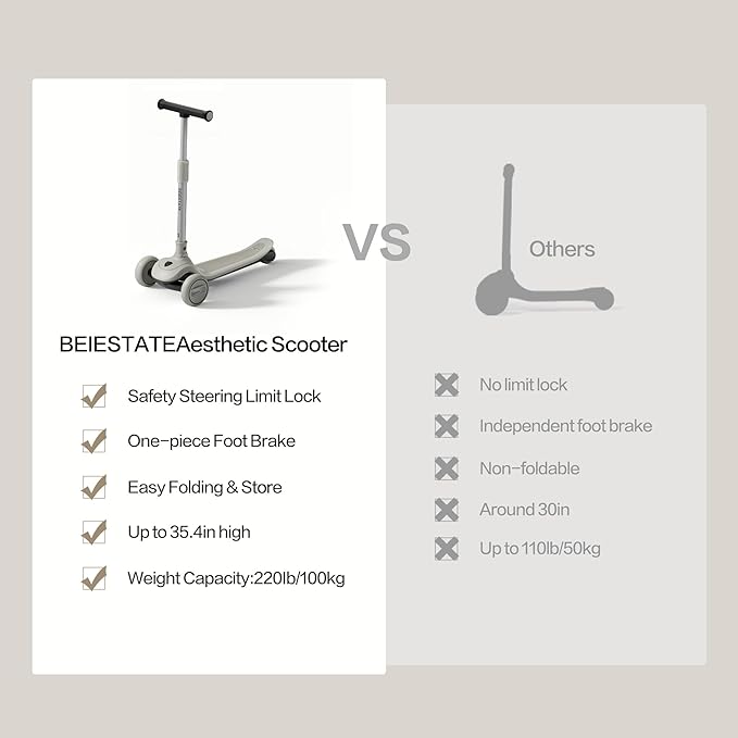 Aesthetic Scooter, Kids 3 Wheel Scooter with LED Light-Up Wheels, Adjustable Handlebar (25.2"-35.4") for Ages 3-18, Max 220 lbs, Safety Steering Lock, Anti-Slip Deck & One-Piece Brake